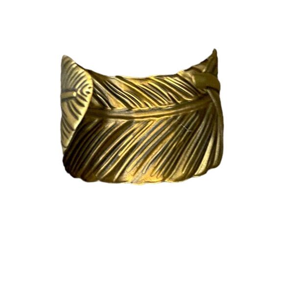 Bronze Colored Rustic Quill Feather Large Solid Cuff Bracelet Women’s Size OSFM - Picture 2 of 4